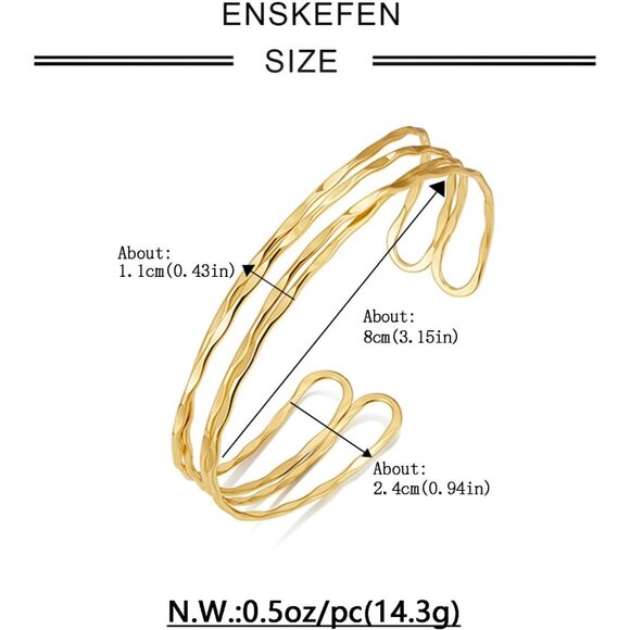 Gold Cuff Bracelet for Women Chunky Multi-layer Cross Wire Open Bracelet Hollow - Picture 7 of 7